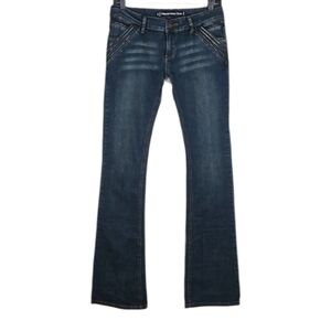 Zipper Pocket Bootcut Denim Jeans, Size 28
